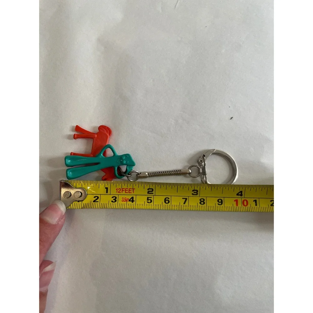 Vintage 1986 Gumby and Pokey Keychain Art Clokey Green Orange Retro Collectible